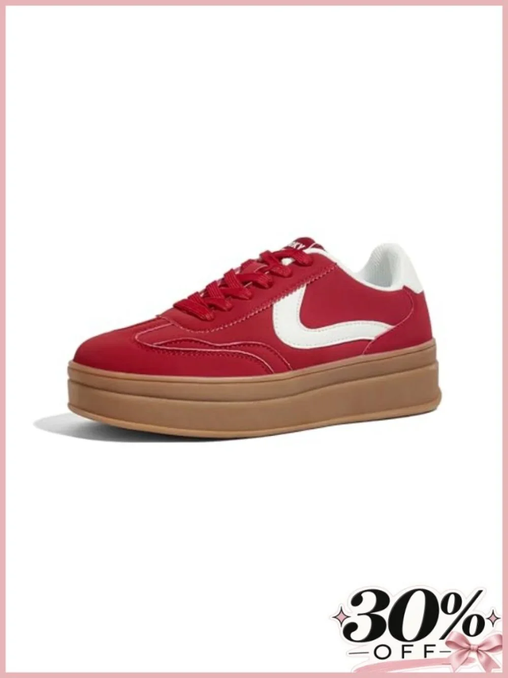 Platform Fashion Sneakers Faux PU Leather Suede Lace-Up Retro Casual